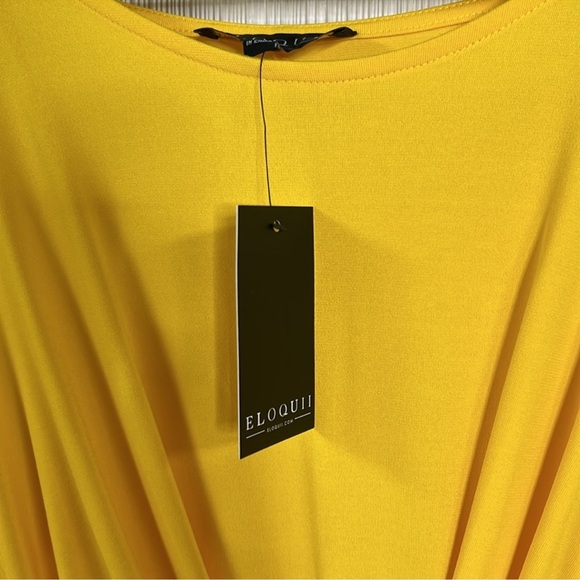 Eloquii Yellow Asymmetrical Ruched Midi Dress - Picture 6 of 8